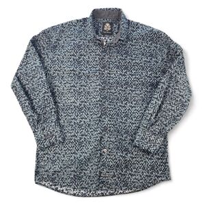 English Laundry Men’s Long Sleeve Shirt XL Geometric Microprint Navy Gray Button